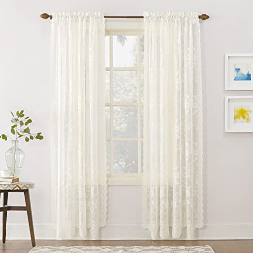 No. 918 24518 Alison Painel de cortina transparente de renda floral, 147 x 213 cm,